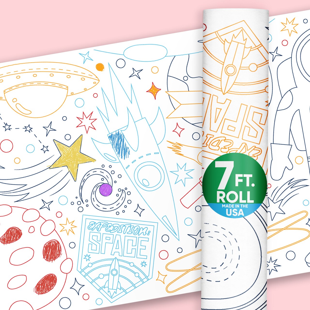 Big Dot of Happiness Blast Off to Outer Space Coloring Table Runner, 7ft Long Rocket Ship Craft & Activity Table Runner, Giant Coloring Page - 1 Roll